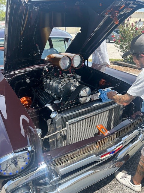 1967 Chevrolet engine bay detail in progress