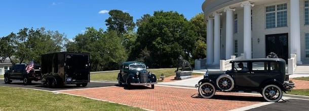 The Black Pearl Detailing rig — truck and trailer on-site at a Tampa Bay estate